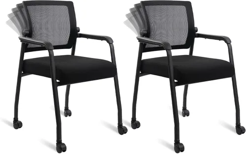 Miniatura 19 de KLASIKA Silla de escritorio sin ruedas, sillón con soporte lumbar ergonómico y cojín de asiento grueso, sillas de sala de espera para oficina