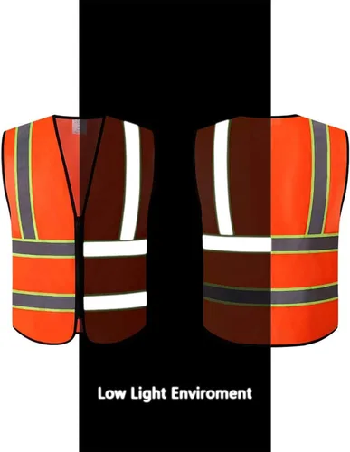 Miniatura 5 de Tekware Chaleco de seguridad con tiras altamente reflectantes, paquete de 10 protectores de construcción de color neón brillante con cremallera