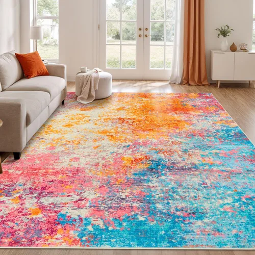 Miniatura 25 de Rugflix Alfombras de área de 8 x 10 pies para sala de estar, alfombra grande lavable, resistente a las manchas, pelo bajo, alfombra oscura moderna