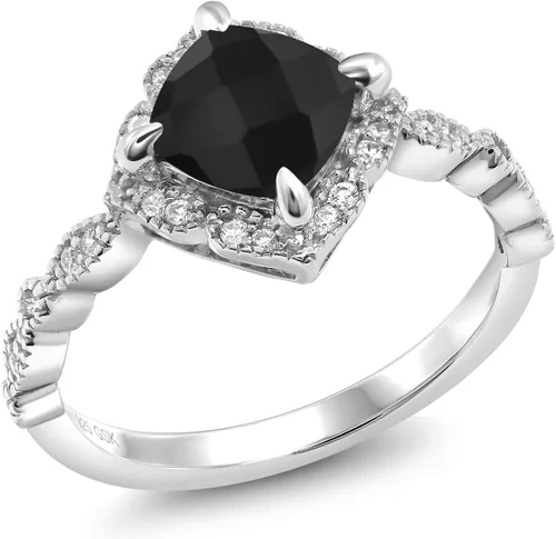 Miniatura 67 de Gem Stone King Anillo de compromiso solitario de moissanita blanca con piedra natal de corte cojín de 0.276 in para mujer, plata de ley 925