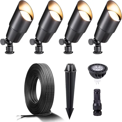 Miniatura 40 de Gardenreet Foco LED para exteriores, latón fundido a presión de 12 V con iluminación hacia arriba, impermeable, luces de paisaje de bajo voltaje