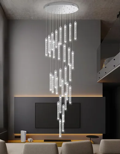 Miniatura 12 de Candelabro de Techo Alto de 197" de Largo con 30 Luces, Lámpara LED Moderna de Cristal Burbuja Regulable con Montaje al Ras, Luz Colgante de Techo