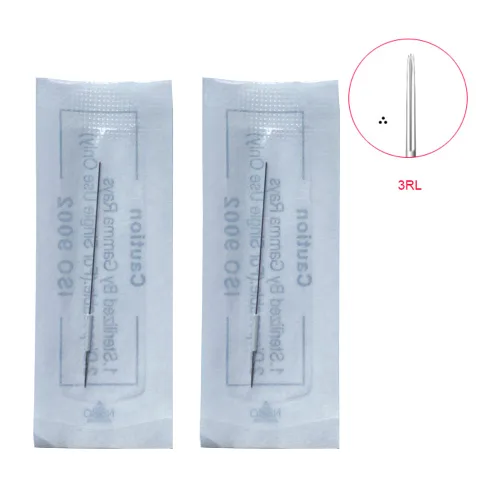 100pcs 3RL tatuaje aguja R3 desechable esterilizado permanente maquillaje máquina 0.35MM X 50MM para ceja pluma redonda 3 Agulha Agujas