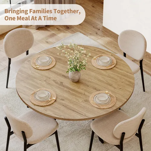 Miniatura 4 de MECHYIN Mesa de comedor redonda para 4 personas, mesa de cocina de granja de 42 pulgadas con almacenamiento, mesa de pedestal circular de madera