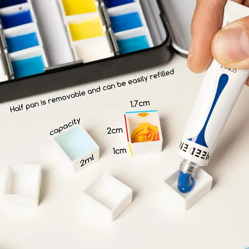 Miniatura 4 de MEEDEN Paleta de pintura de acuarela vacía: paleta de colores de agua de viaje con 12 medias sartenes - Caja de lata portátil de paleta de metal
