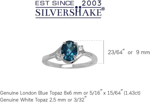 Miniatura 2 de Silvershake Anillo de compromiso de plata de ley 925 chapada en oro blanco ovalado de 0.315x0.236 in