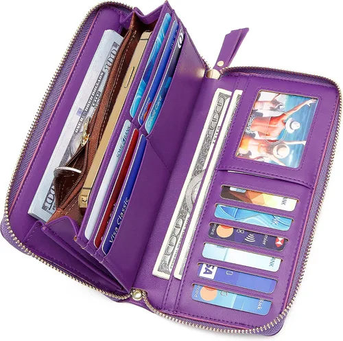 Miniatura 3 de GEEAD Billeteras para mujer, de piel sintética, de gran capacidad, para tarjetas de crédito, cartera de mano, Violeta oscuro, De moda