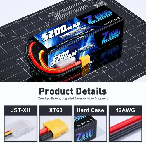 Miniatura 3 de Zeee 3S 5200mAh Lipo Battery 11.1V 80C Estuche rígido con conector XT60 para RC coche, camión, barco, avión, cuadricóptero, helicóptero, carreras