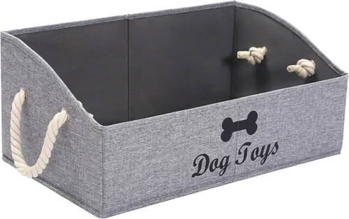 Miniatura 10 de Geyecete - Cajas grandes plegables de tela para almacenamiento de juguetes de perro, organizadores trapezoidales con asa de cuerda trenzada, cestas
