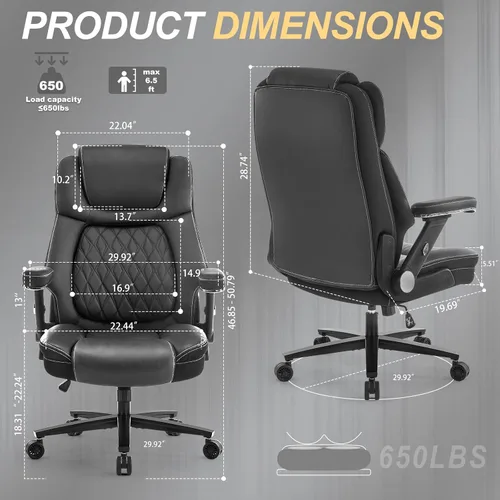 Miniatura 2 de Silla de oficina grande y alta, silla de oficina ancha de capacidad de 650 libras para personas pesadas, silla de oficina ergonómica de respaldo