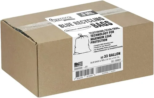 Ultrasac - Bolsa de reciclaje, 33 galones, 0.9 mil, 33 x 38 pulgadas, azul translúcido, 50 unidades con lazos
