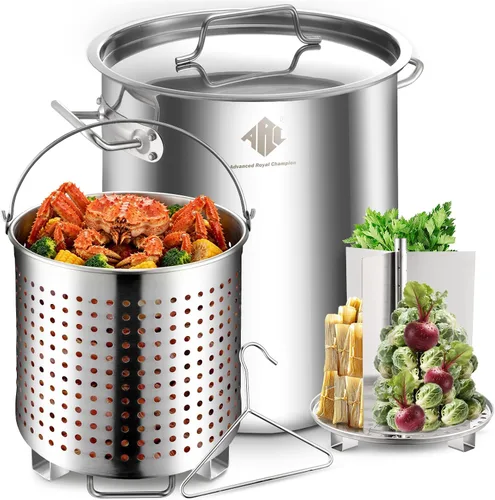 Miniatura 10 de ARC - Olla grande de acero inoxidable de 64 cuartos de galón para caldera de mariscos con cesta y estante de vapor, olla de cocina al aire libre