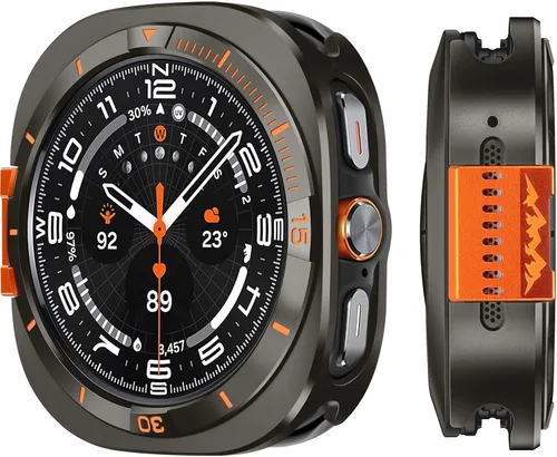 Miniatura 8 de Metal Cover Compatible with Samsung Galaxy Watch 8 Case 44mm, 2 in 1 Protective Rugged Bumper with Back Frame for Galaxy Watch 8 44mm (Black/Orange)