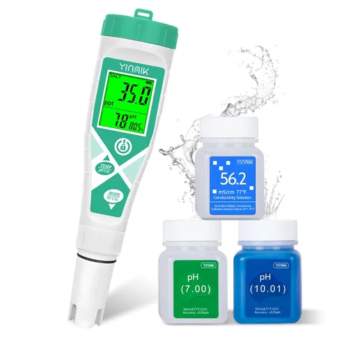 YINMIK Probador de sal de pH de piscina, medidor de salinidad digital para piscina de agua salada, pantalla simultánea pH de sal TDS para estanque