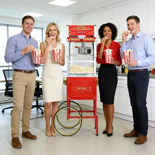 Miniatura 18 de Máquina de palomitas de maíz con carrito y ruedas, máquina para hacer palomitas de maíz con hervidor de acero inoxidable de 8 onzas, máquina de maíz