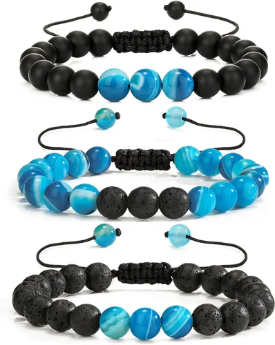 RURRBOOB Pulsera de cuentas para hombres y mujeres piedra de lava de piedra para la ansiedad aceite esencial volcánico ajustable Piedra