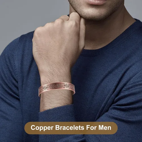 Miniatura 7 de Pulsera magnética de cobre para hombre, 99.9% de cobre puro, con 6 imanes de 3500 Gauss, pulsera magnética de cobre para hombres, pulseras de cobre