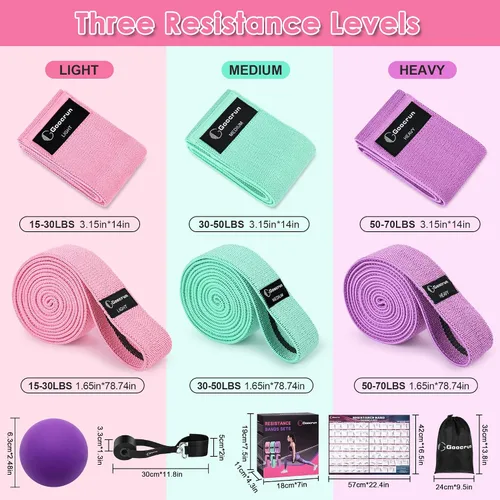 Miniatura 4 de Goocrun Bandas de resistencia de tela para entrenar, cinturón ancho con múltiples niveles de resistencia. Bolas de equilibrio de yoga. Ideal