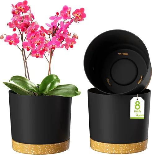 Miniatura 14 de ZMTECH Macetas para plantas, juego de 6 macetas de plástico de riego automático de 6.5 pulgadas con orificio de drenaje y platillo, maceta