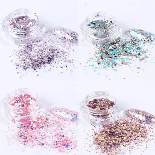 Miniatura 4 de Suministros de uñas holográficas con purpurina para uñas, decoración de uñas en polvo de sirena, lentejuelas brillantes 3D, dijes de manicura