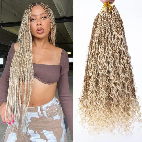 Miniatura 15 de Unionbeauty - 8 paquetes de trenzas bohemias de diosa en caja, de ganchillo de pelo para mujer negra, 8 pulgadas de trenzas de caja bob bohemias