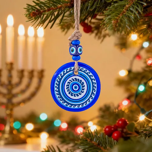 Miniatura 5 de Amuleto grande de cristal de 3 pulgadas con diseño de mandala de ojo turco con cuentas de Nazar para el hogar, adorno colgante de pared para árbol