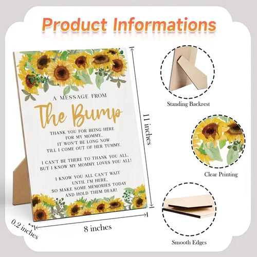 Miniatura 2 de Baby Shower Games a Message from The Bump - Cartel de juego para baby shower, 8 x 11 pulgadas, letrero de juego de madera con girasol, decoración