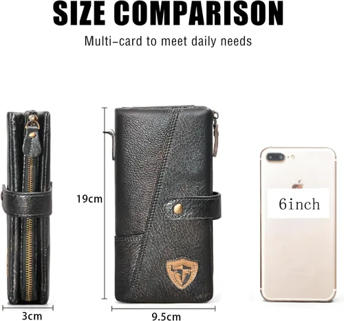 Miniatura 2 de Handadsume Genuino caballo loco cuero viaje regalo moneda bolsillo tarjeta caso largo organizador cadena Rfid monedero con broche para hombres