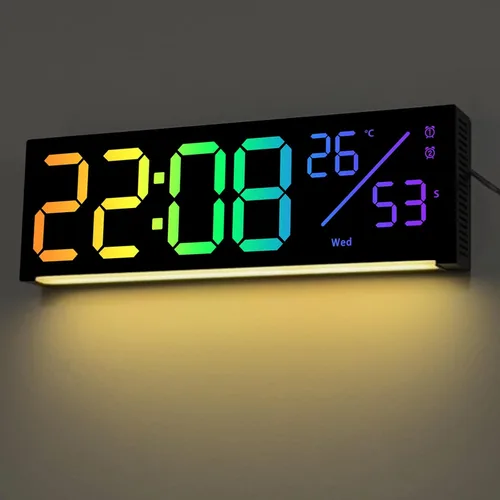 JoFomp Reloj de pared digital LED RGB de 12 pulgadas con control remoto, pantalla de segundos, reloj despertador digital enchufable con brillo