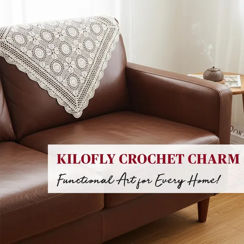 Miniatura 5 de kilofly Manteles individuales hechos a mano con encaje de algodón y ganchillo, para sofá, cuadrados, beige, 27 pulgadas