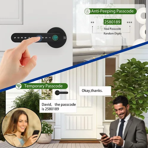 Miniatura 3 de Cerradura electrónica inteligente de huellas dactilares, entrada sin llave con asa, códigos, aplicación, tarjetas IC, huellas dactilares, llaves