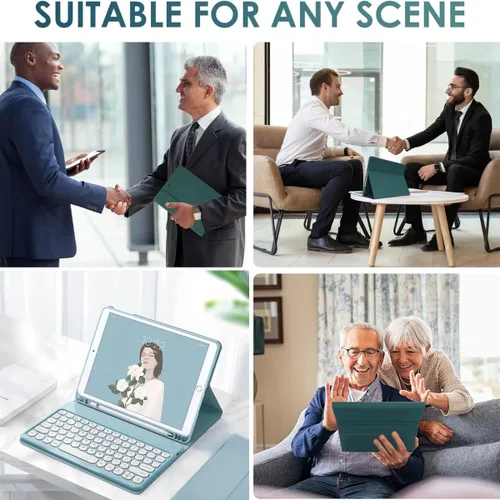 Miniatura 7 de Funda de teclado para Galaxy Tab A8 de 10.5 pulgadas, funda con soporte de teclas redondas delgadas de color caramelo dulce con soporte para S Pen