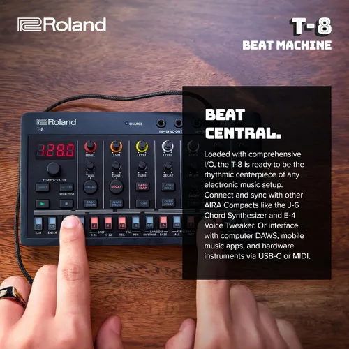 Miniatura 5 de Roland AIRA Compact T-8 BEAT MACHINE Máquina de ritmo y bajo ultraportátil con sonidos Roland genuinos Secuenciador de batería TR-REC Seis