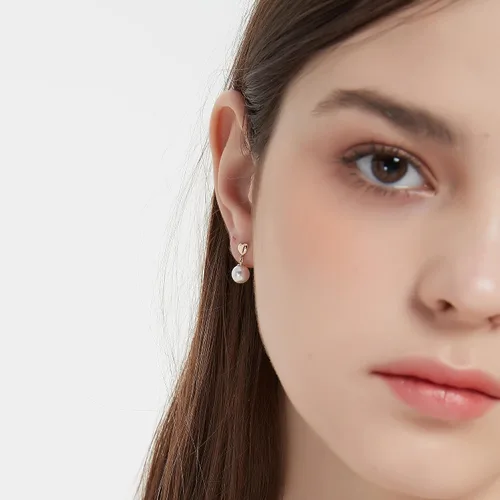 Miniatura 4 de Aretes de perlas para mujer, oro macizo de 18 quilates AAAA+ cultivados en agua dulce de 0.276 in-0.295 in, aretes de gota de perlas reales, aretes