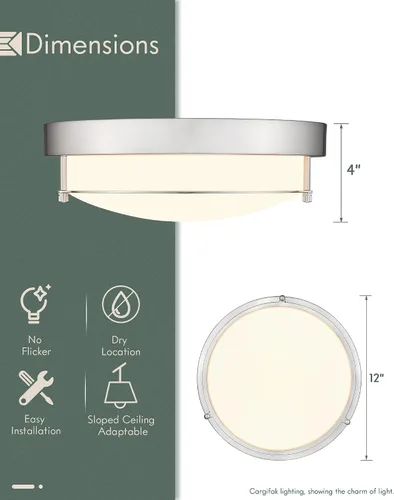 Miniatura 5 de 4822-BN - Lámpara de techo cerca de techo, de níquel con 2 luces para lavandería, cocina, dormitorio, baño, 4822-BN Clase esmerilada y níquel