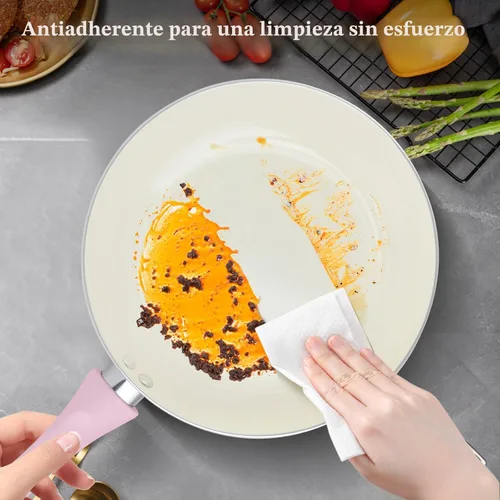 Miniatura 7 de M MELENTA Juego de ollas y sartenes antiadherentes, juego de utensilios de cocina de cerámica rosa, utensilios de cocina de inducción de 11 piezas