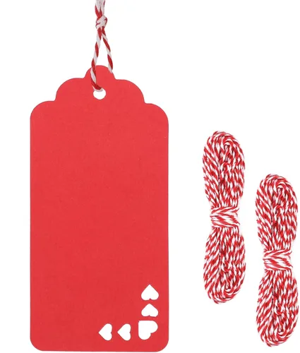 G2PLUS Etiqueta de regalo roja, 100 etiquetas de regalo de corazón hueco, etiqueta colgante de etiquetado en blanco de 1.8 x 3.7 pulgadas, etiquetas