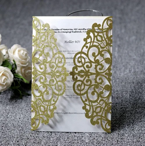 Miniatura 4 de Wishforyou - 100 tarjetas de invitaciones de corte láser con purpurina dorada para boda, compromiso, despedida de soltera, cumpleaños, festival