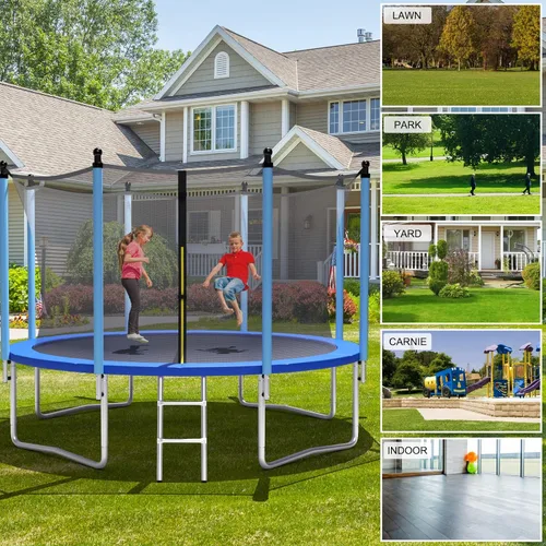 Miniatura 6 de Giantex Trampolín para niños y adultos, aprobado por ASTM 8, 10, 12, 14, 15, 16 pies, trampolín grande con escalera, tubos de acero de grosor