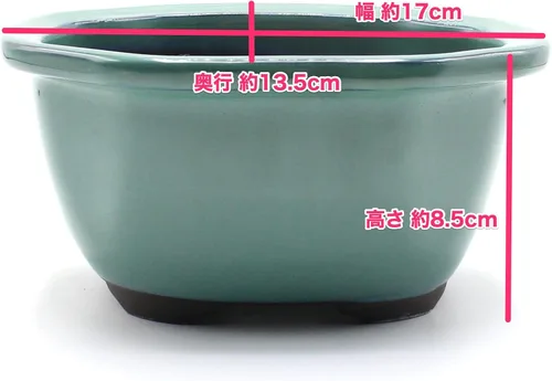 Miniatura 4 de Olla para bonsái Seto-Yaki Mokko (membrillo) en forma de Oribe-Yu esmaltado (6.9 ")