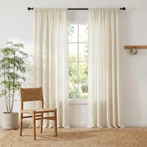 Miniatura 16 de NICETOWN - Cortinas gruesas de lino para sala de estar, juego de 2 paneles, con trabilla trasera/bolsillo para barra y cinta de pliegues, privacidad
