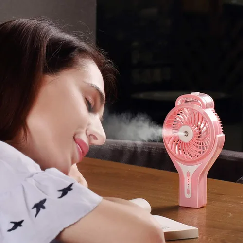 Miniatura 8 de Ventilador de nebulización de agua portátil de mano para viajes, funciona con batería recargable o alimentado por USB, humidificador y ventilador
