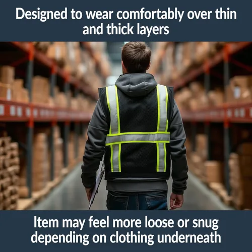 Miniatura 3 de Kishigo Black Enhanced Visibility Men's Vest B100, Multi Pocket Mesh Hi-Vis Vest, Ultra-Cool Polyester, 6 Pockets, Zipper Negro