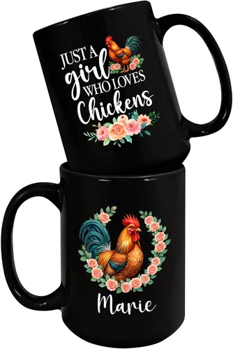 Taza de pollo con texto en inglés "I Just A Girl Who Loves Chickens", taza de pollo personalizada, regalo personalizado para amantes de los pollos,