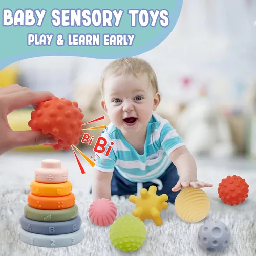 Miniatura 5 de Montessori Juguetes para bebés de 6 a 12 meses, juego de bloques suaves para bebés, bloques de construcción apilables 3 en 1, juguetes de dentición