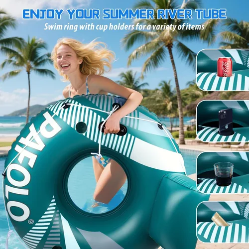 Miniatura 5 de Pool Float Adult, 53" Inflatable Float Tube, River Tubes for Floating Heavy Duty with Mesh Bottom, Inflatable Tube for Beach Lake Rafting, Verde