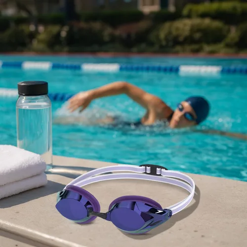 Miniatura 4 de Speedo Gafas de natación para mujer Vanquisher 3.0 con espejo Antiempaña, protección UV, lente ocular 360, ajuste para carreras de mujer Púrpura