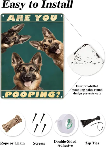 Miniatura 5 de Letrero de metal con diseño de pastor alemán con texto en inglés "Are You Pooping" de aluminio retro para el hogar, granja, jardín, bar, baño