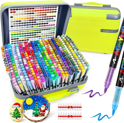Miniatura 9 de Guangna 168 rotuladores de pintura acrílica, bolígrafos de pintura acrílica con punta de pincel, tinta impermeable de secado rápido, para pintar