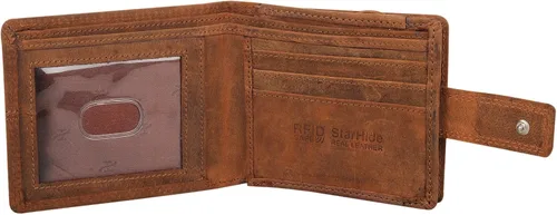 Miniatura 4 de Cartera de cuero real con bloqueo RFID para hombre con cremallera monedero 1044-marrón, Marrón, Vintage